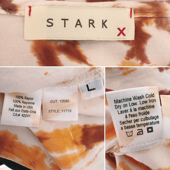 Stark X tie dye satin rustic orange cuff blouse L - Picture 10 of 12
